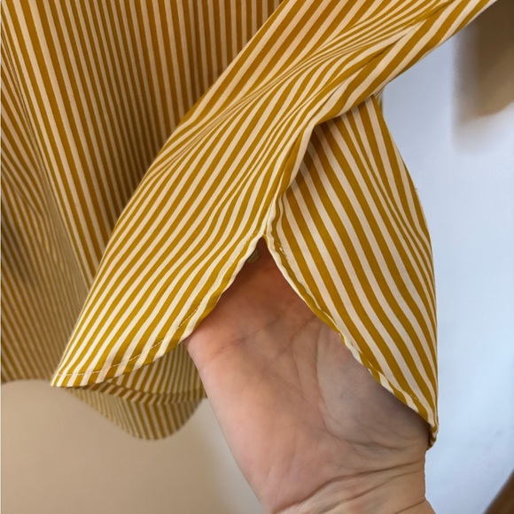 Talbots Mustard Striped Tie Sleeve Cotton Top - Picture 7 of 7